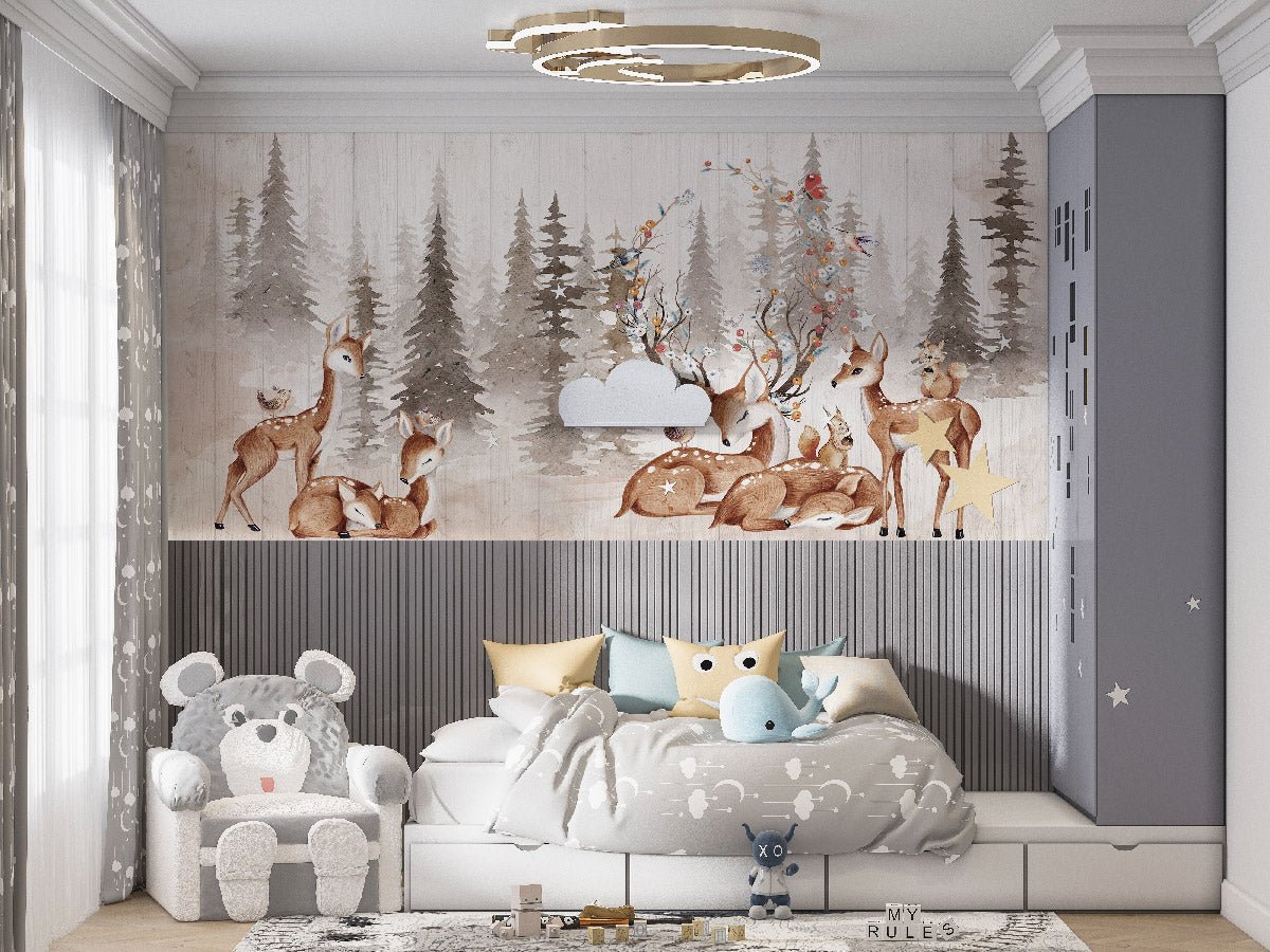 Papier peint chambre enfant douces biches - papier peint sur mesure francais - muralconcept