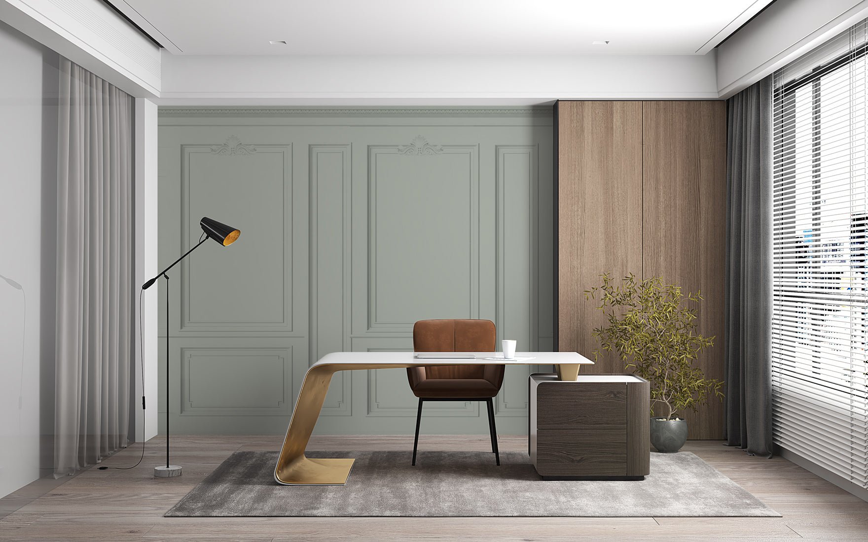 Papier peint Haussmann Vert de gris - papier peint sur mesure francais - muralconcept