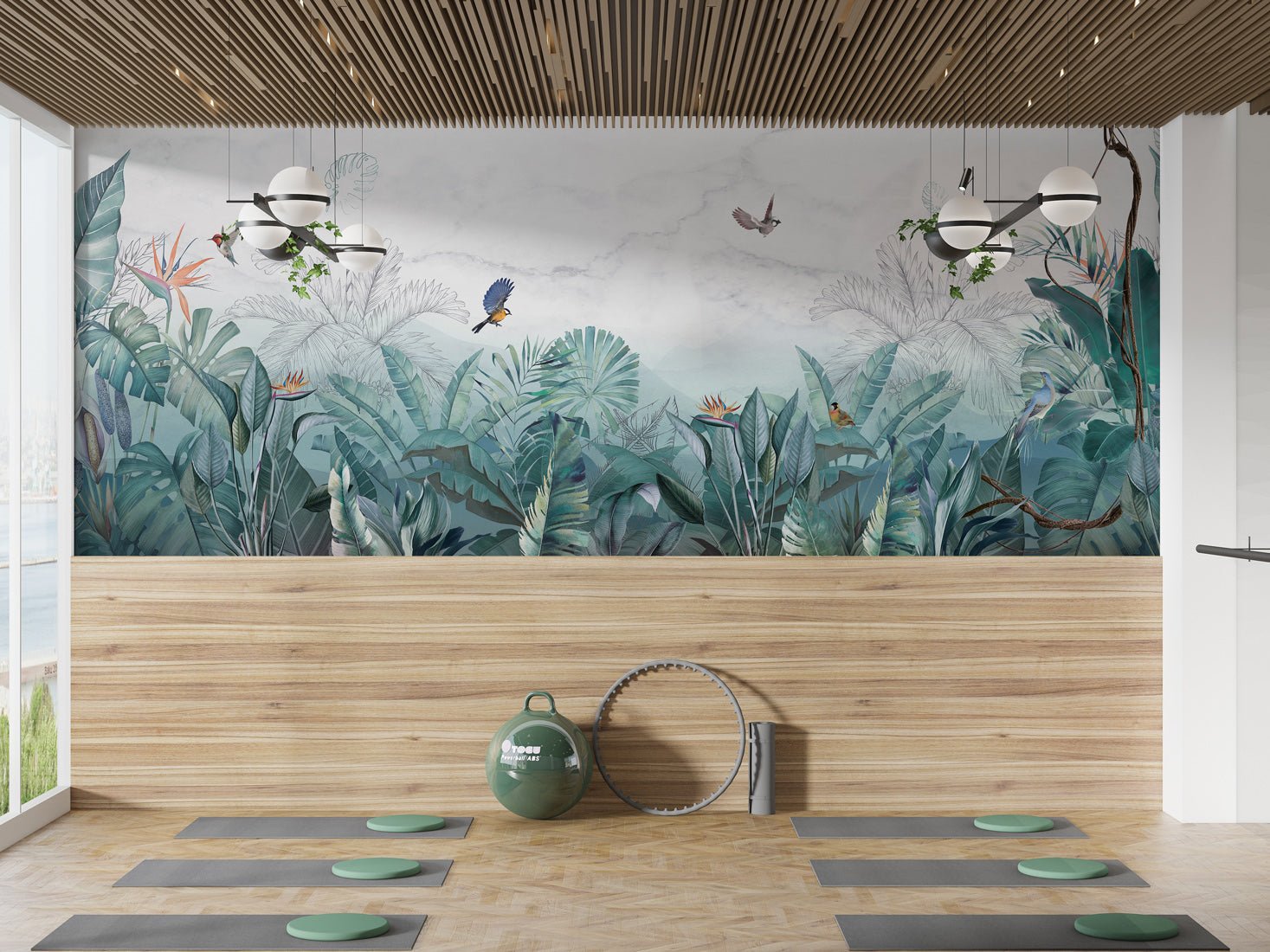 Papier peint jungle bleu marbre - papier peint sur mesure francais - muralconcept