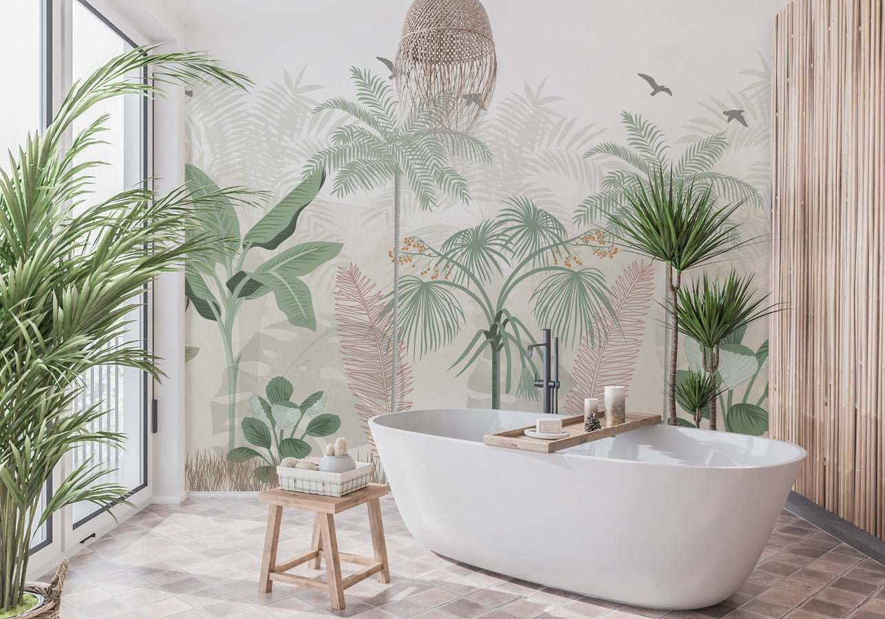 Papier peint panoramique jungle pastel - papier peint sur mesure francais - muralconcept