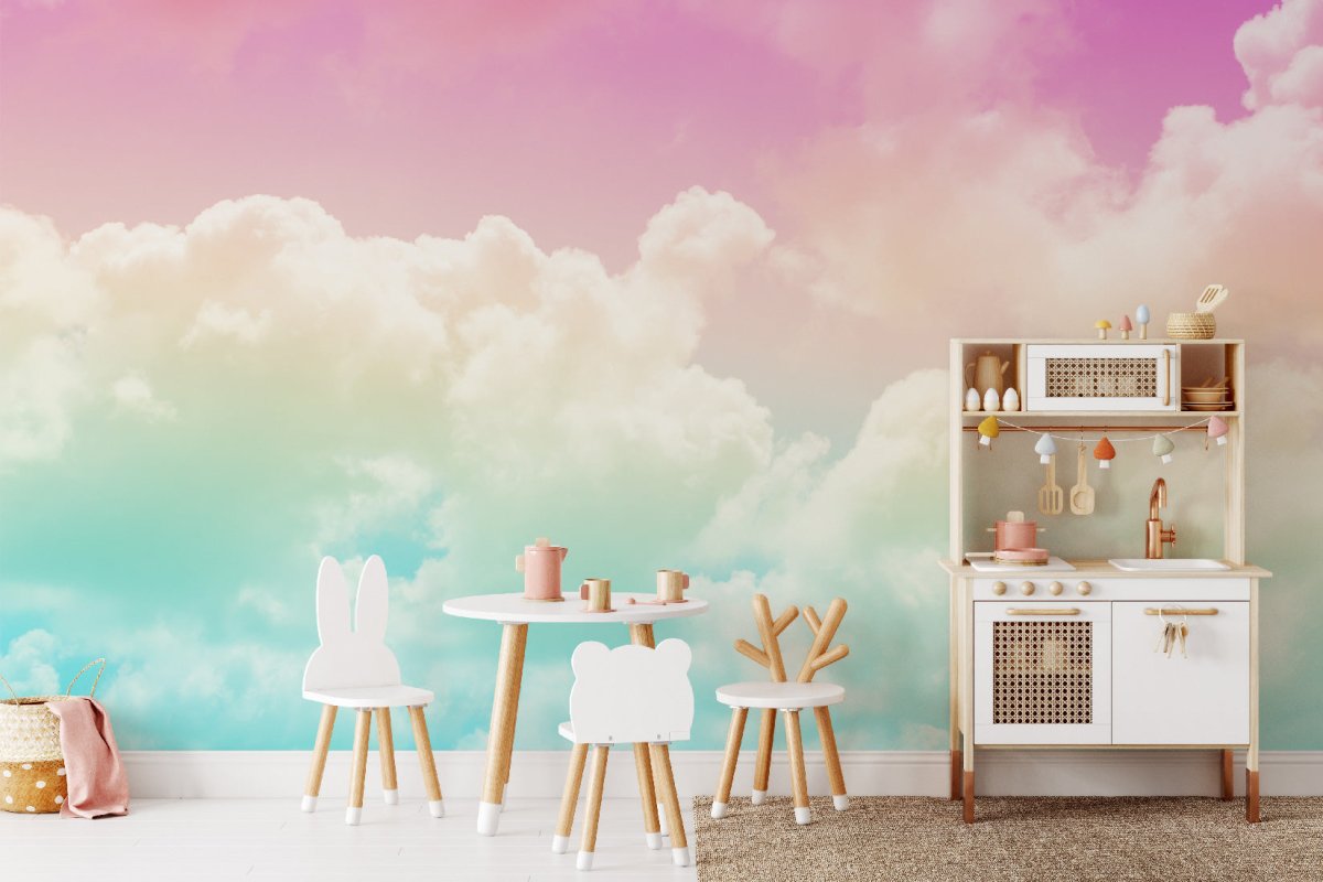 Papier peint nuage rose et bleu tendance - papier peint sur mesure francais - muralconcept