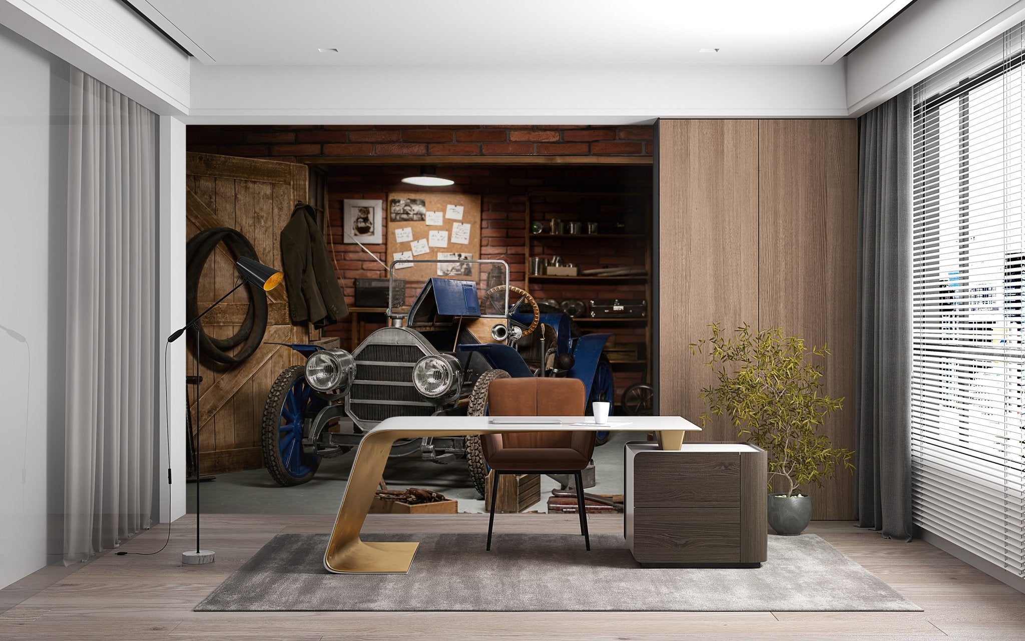 Papier peint voiture bleu - panoramique français