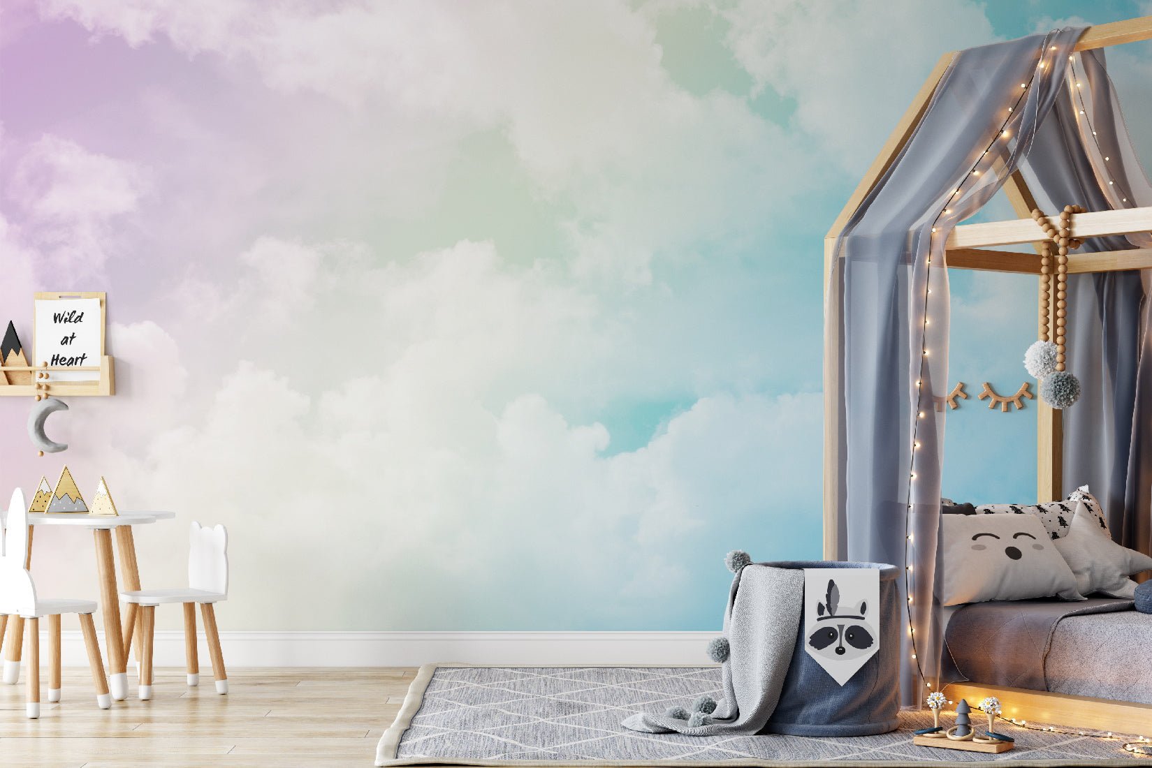 Papier peint enfant nuage soft colors - papier peint sur mesure francais - muralconcept