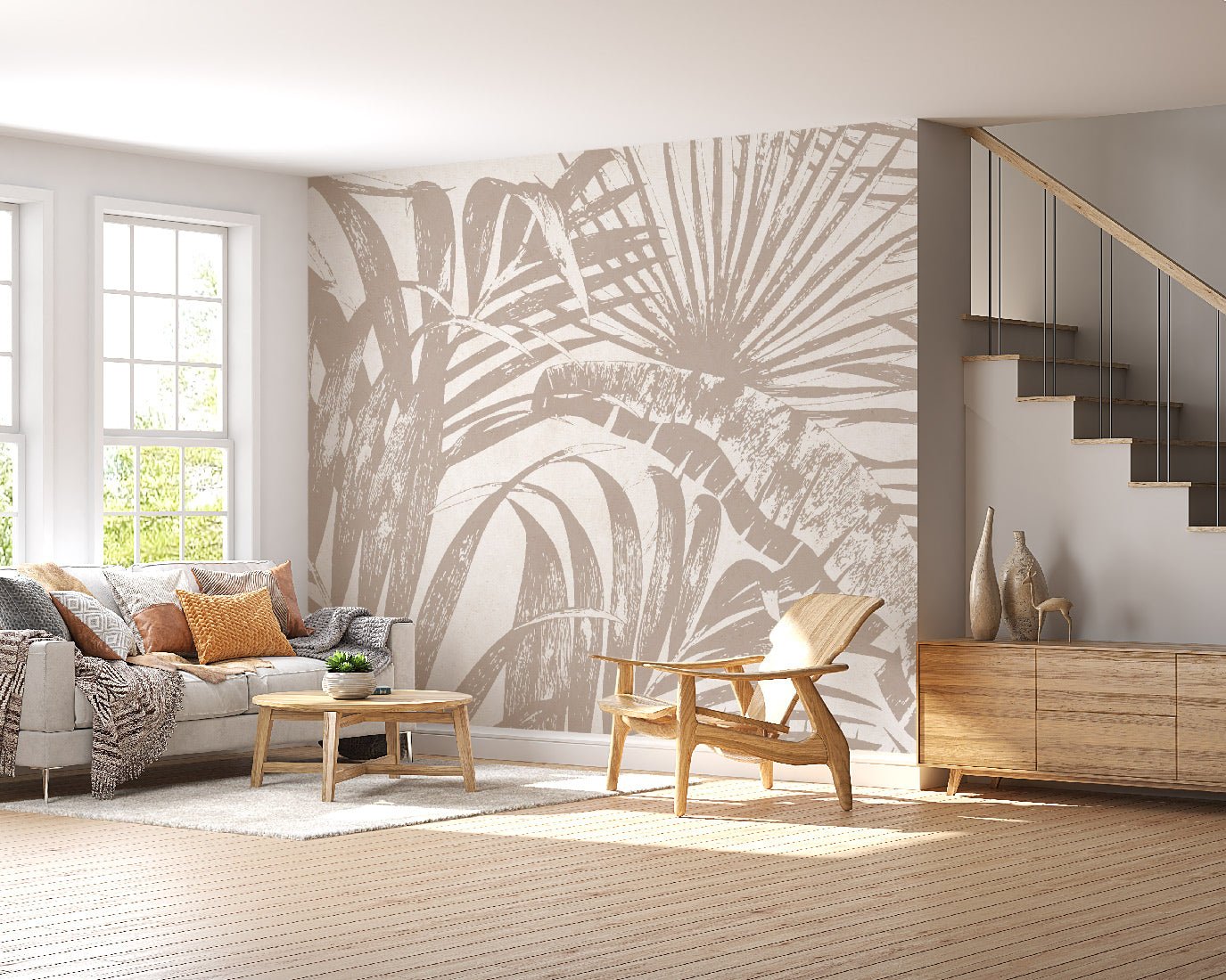 Papier peint monochrome jungle feuille - papier peint sur mesure francais - muralconcept