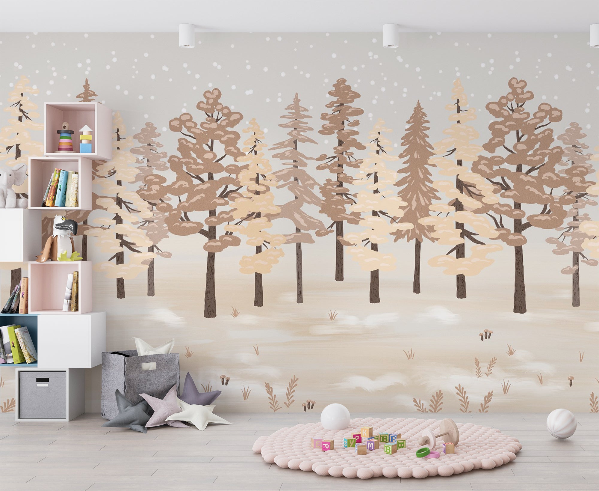 Papier peint enfant sapin aquarelle féérique - papier peint sur mesure francais - muralconcept