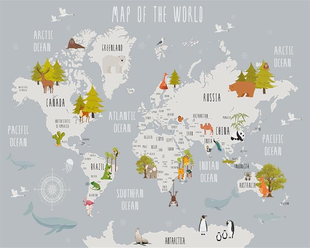 Papier peint Carte du monde illustrée Animaux - papier peint sur mesure francais - muralconcept
