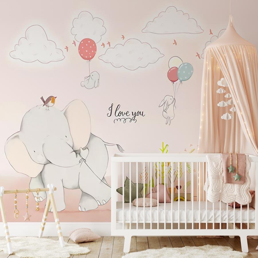 Papier peint chambre Bébé Eléphant Rose muralconcept