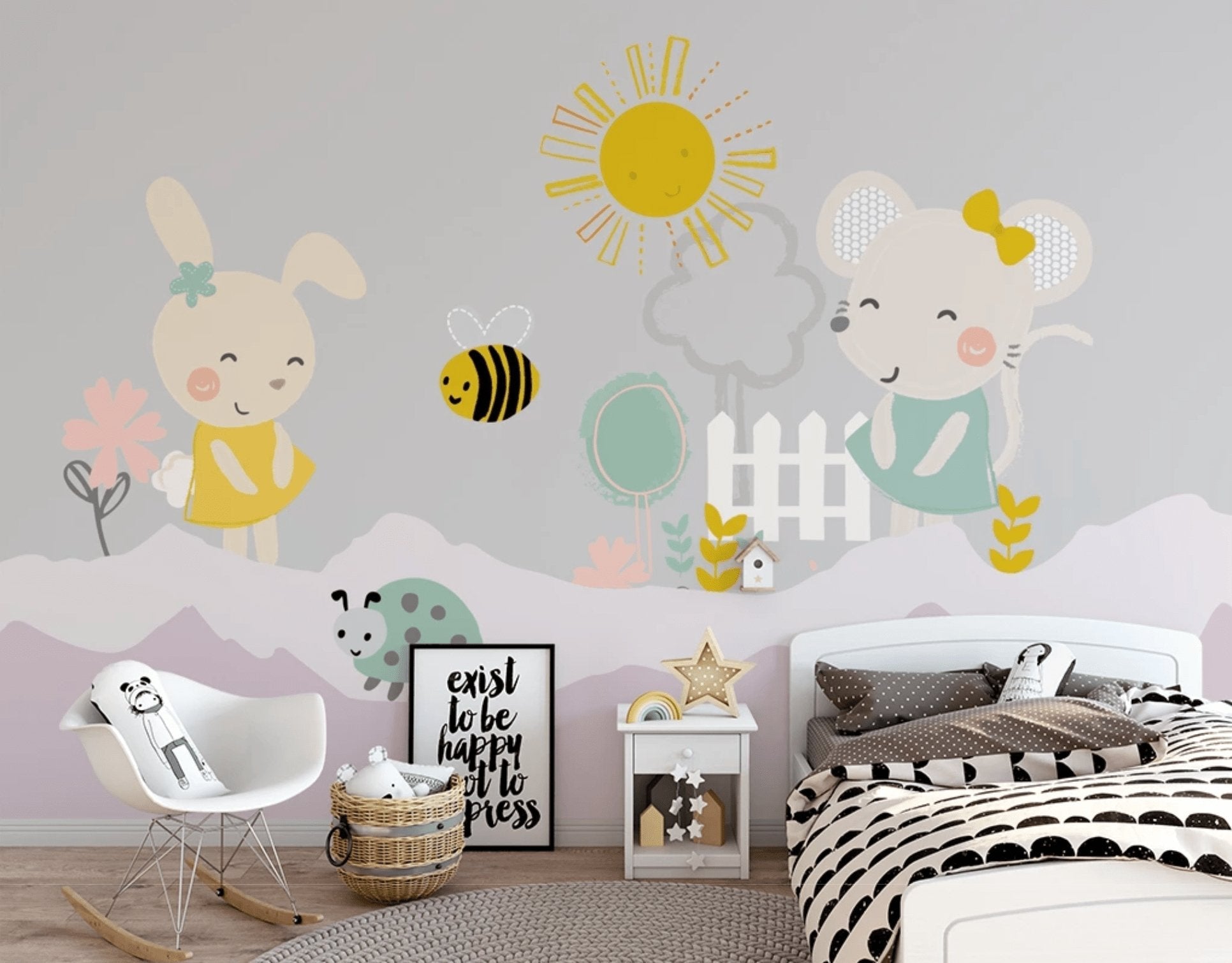 Papier peint bébé souris abeille - papier peint sur mesure francais - muralconcept