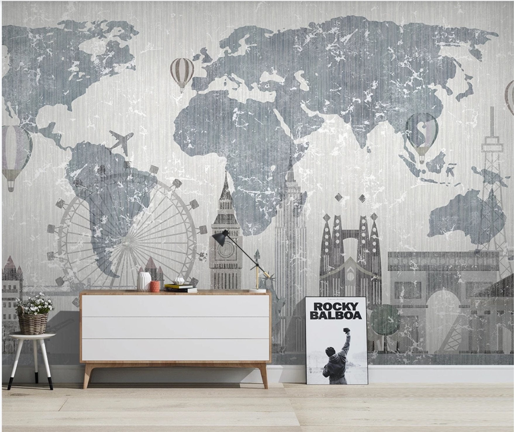 Papier peint Carte du monde Vintage & Monuments - papier peint sur mesure francais - muralconcept