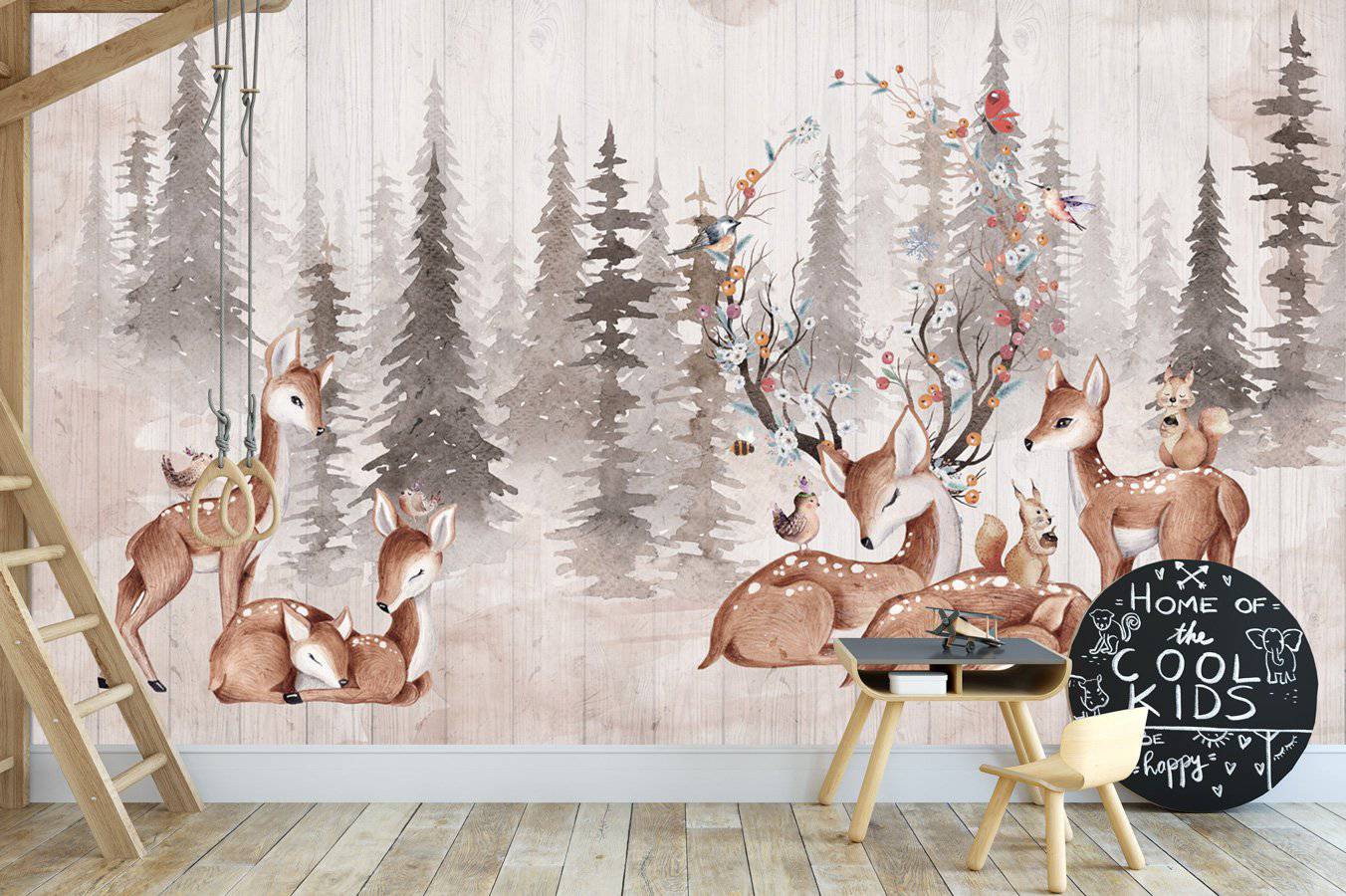 Papier peint chambre enfant douces biches - papier peint sur mesure francais - muralconcept