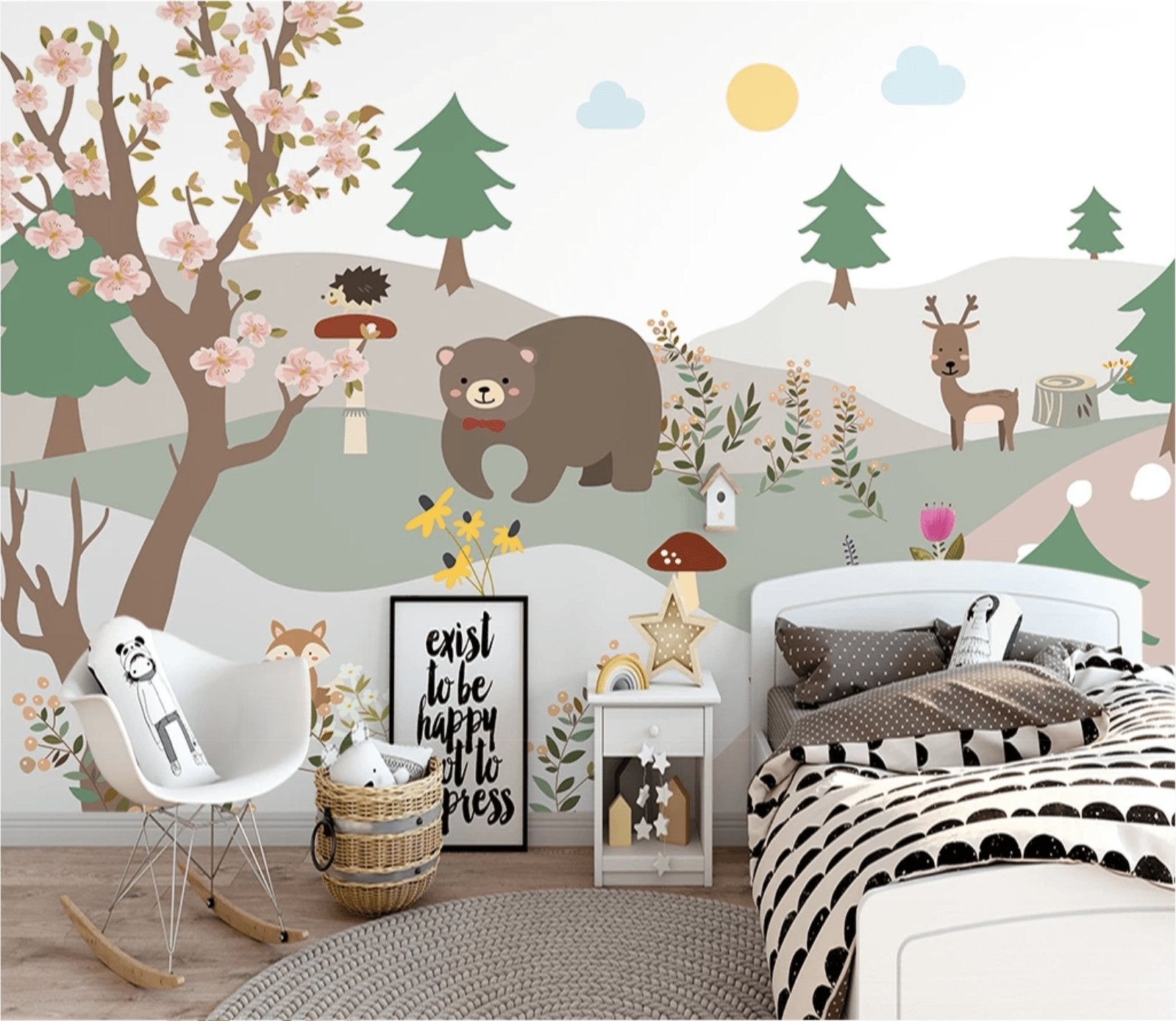 Papier peint chambre enfant ours forêt - papier peint sur mesure francais - muralconcept