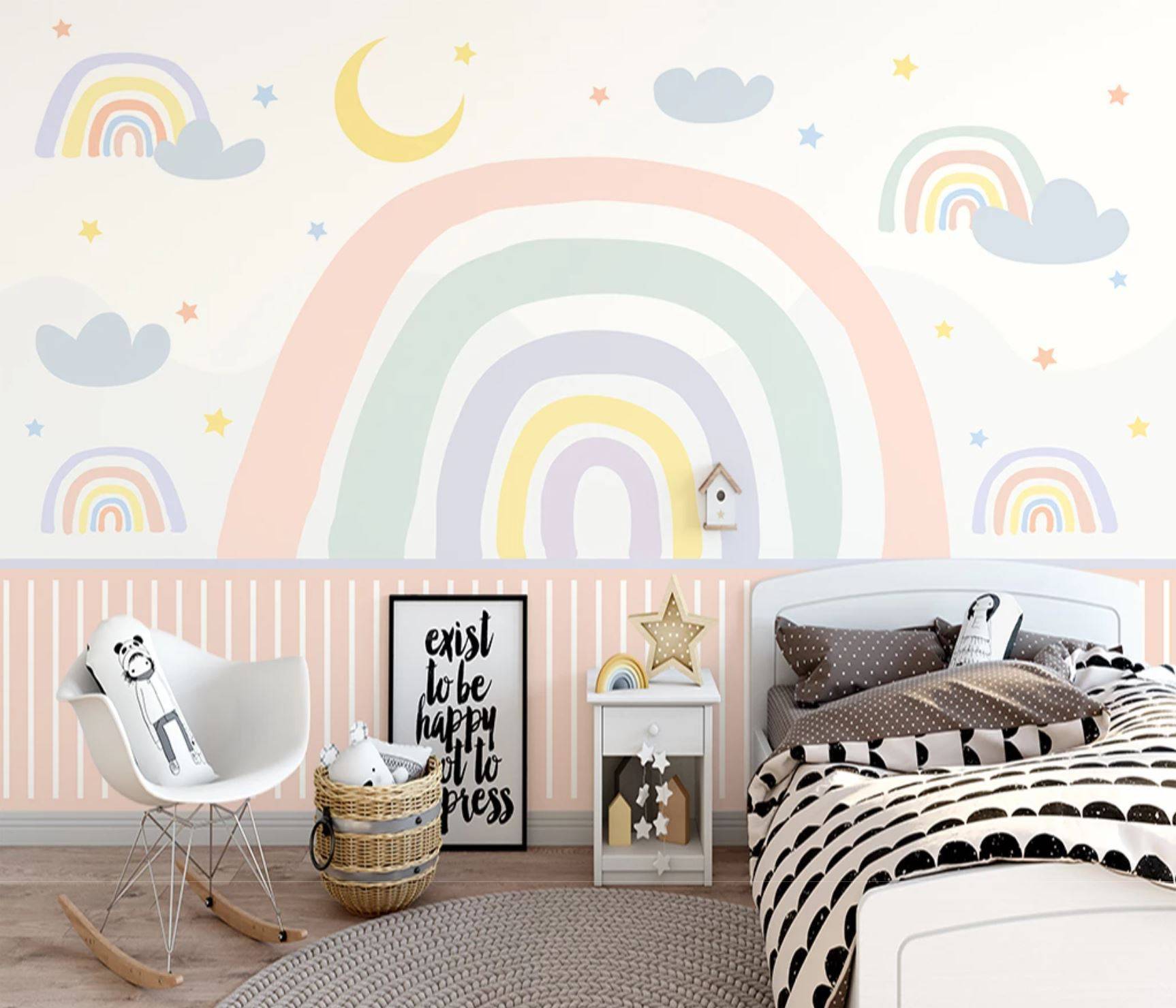 Papier peint chambre fille arc en ciel - papier peint sur mesure francais - muralconcept