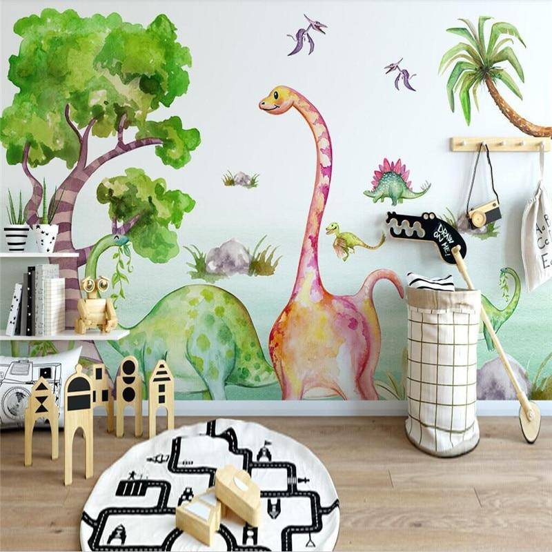Papier peint Dinosaures Colorés - papier peint sur mesure francais - muralconcept