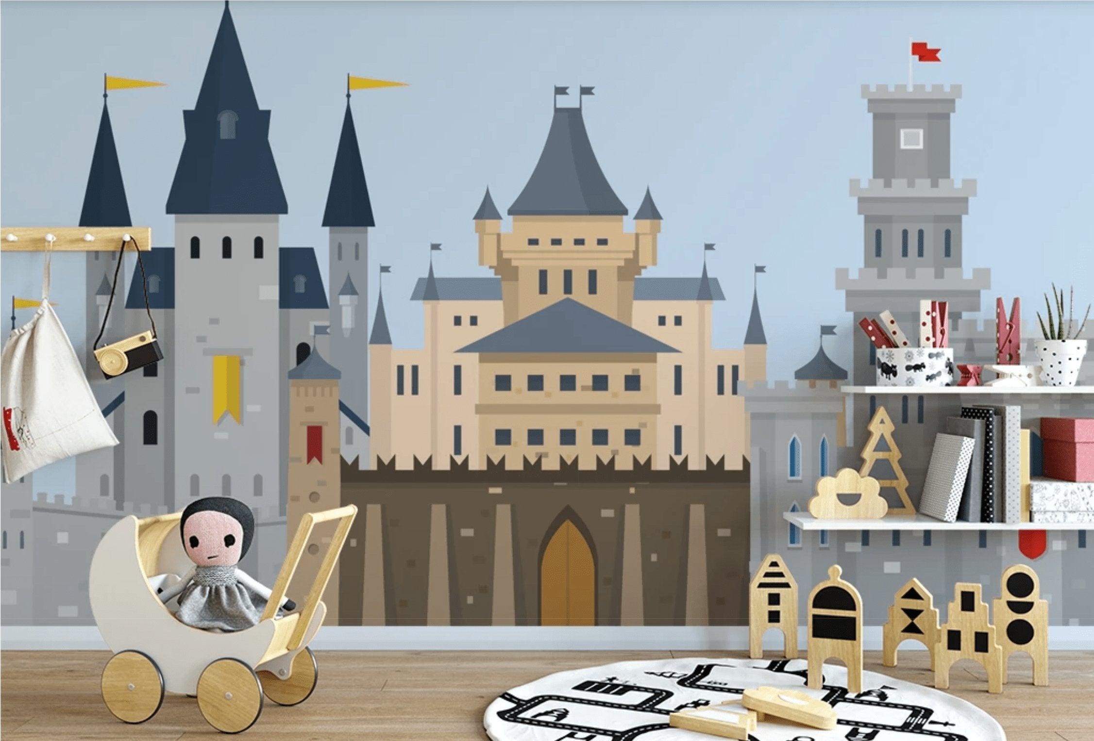 Papier peint enfant château prince & chevalier - papier peint sur mesure francais - muralconcept