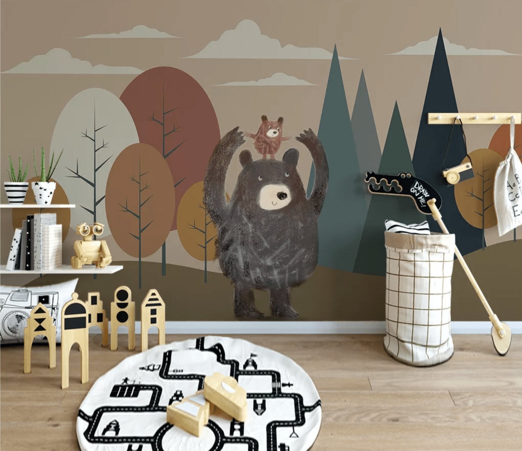 Papier peint enfant ours brun - papier peint sur mesure francais - muralconcept