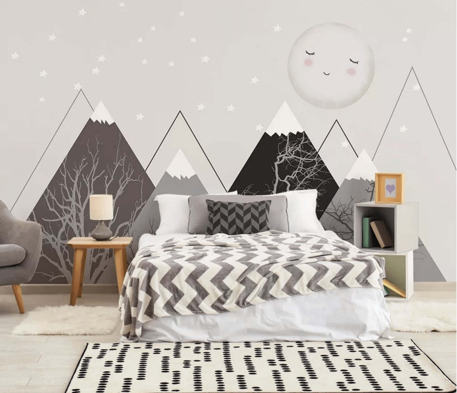 Papier peint enfant scandinave lune - papier peint sur mesure francais - muralconcept