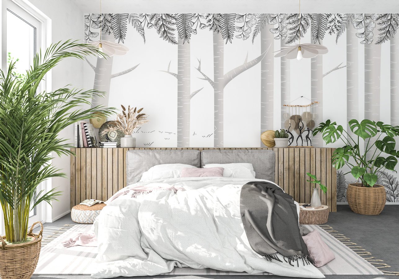 Papier peint forêt bouleau gris - papier peint sur mesure francais - muralconcept