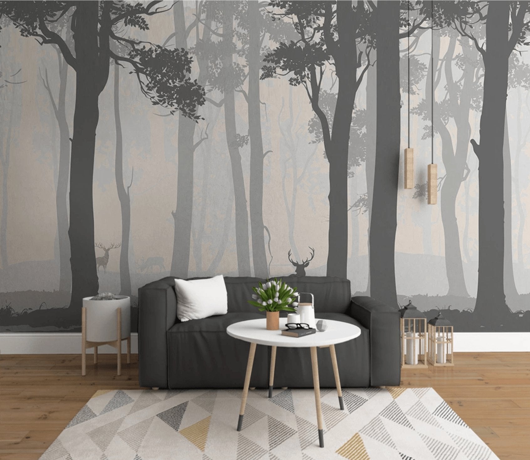 Papier peint Forêt nature zen monochrome - papier peint sur mesure francais - muralconcept