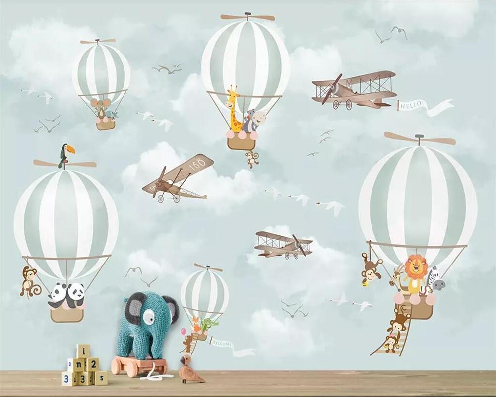 Papier peint les animaux en Montgolfière - papier peint sur mesure francais - muralconcept