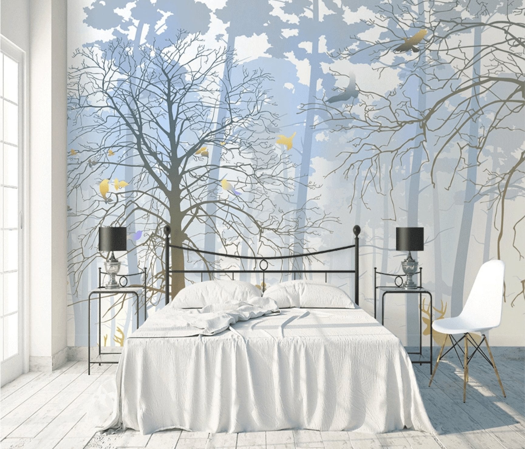 Papier peint nature forêt bleu & fraîcheur de l'aube - papier peint sur mesure francais - muralconcept