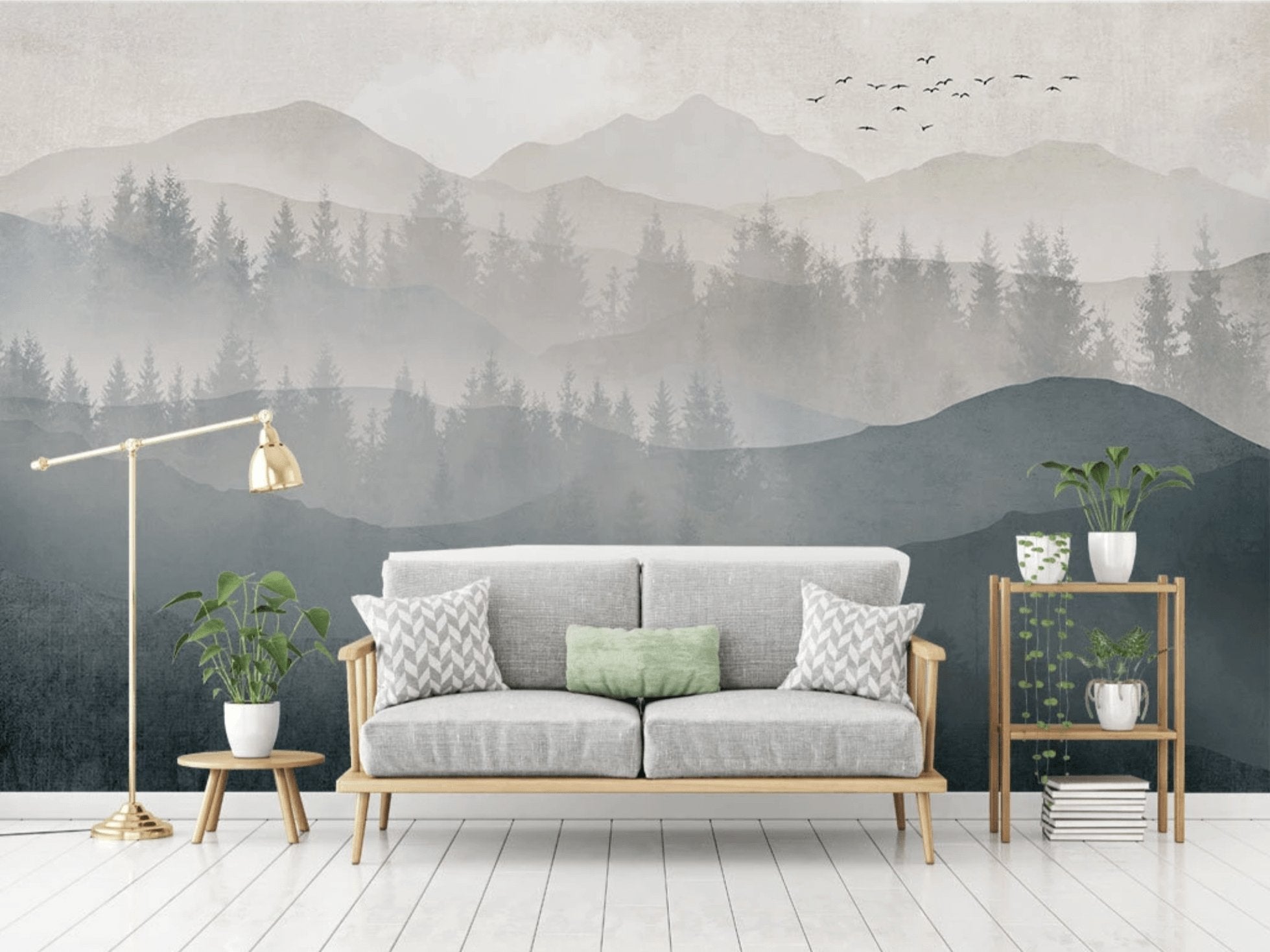 Papier peint panorama nature noir et blanc - papier peint sur mesure francais - muralconcept