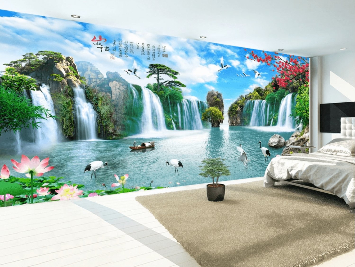 Papier peint panoramique Cascade Asie Zen - papier peint sur mesure francais - muralconcept