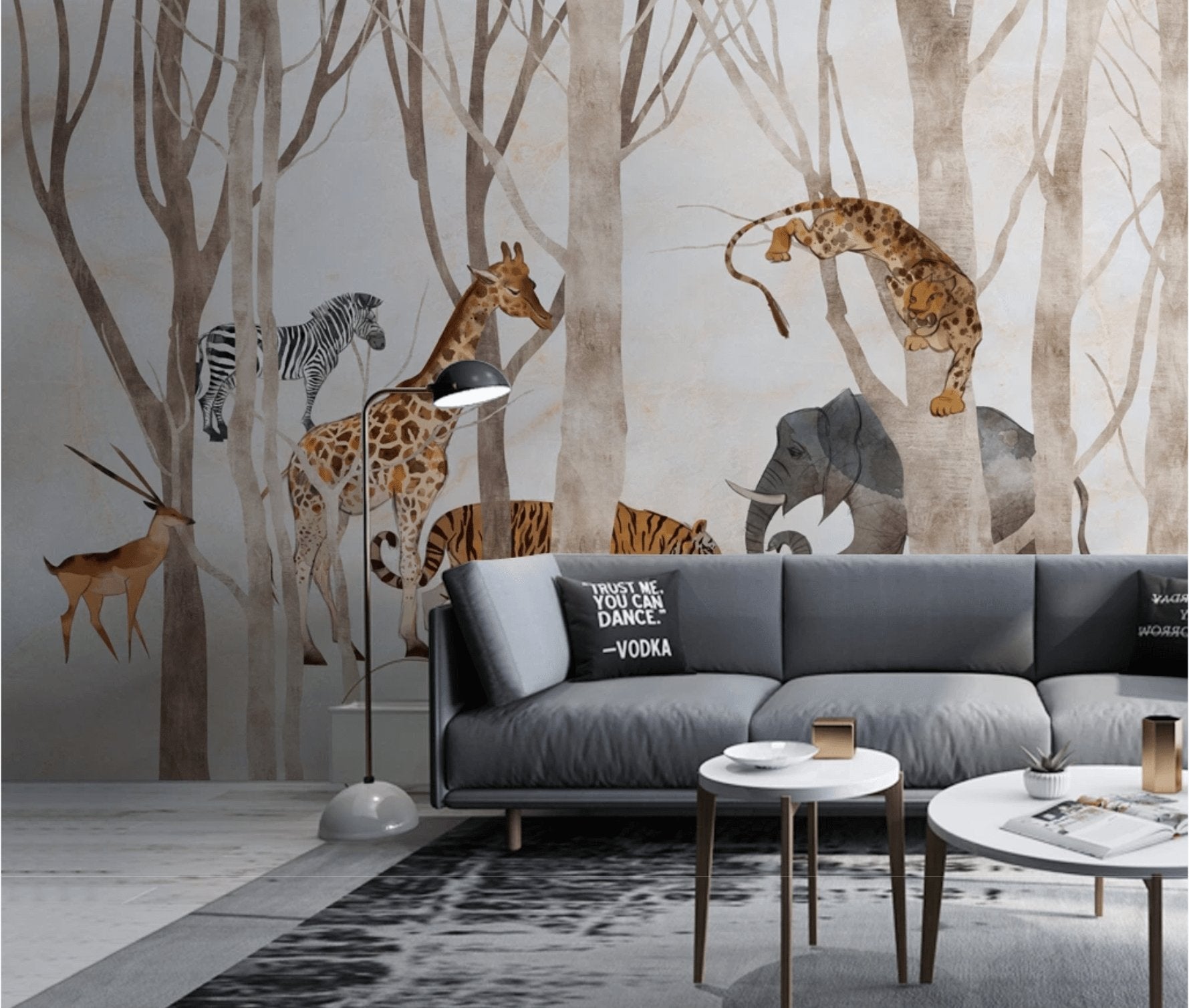 Papier peint panoramique enfant animaux de la jungle & forêt - papier peint sur mesure francais - muralconcept