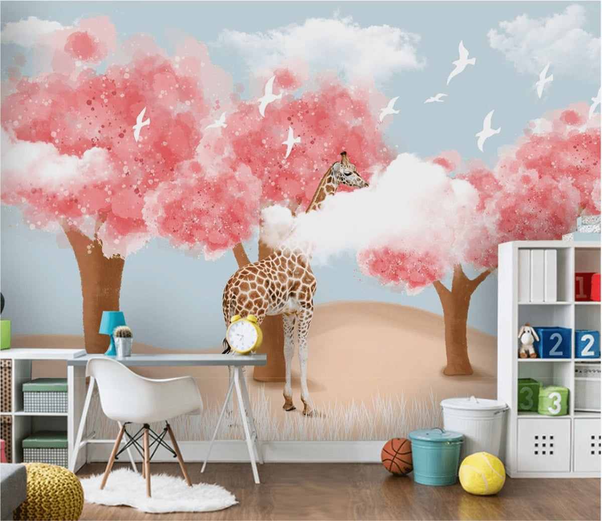 Giraffa e alberi panoramici per bambini scandinavi giraffe e alberi