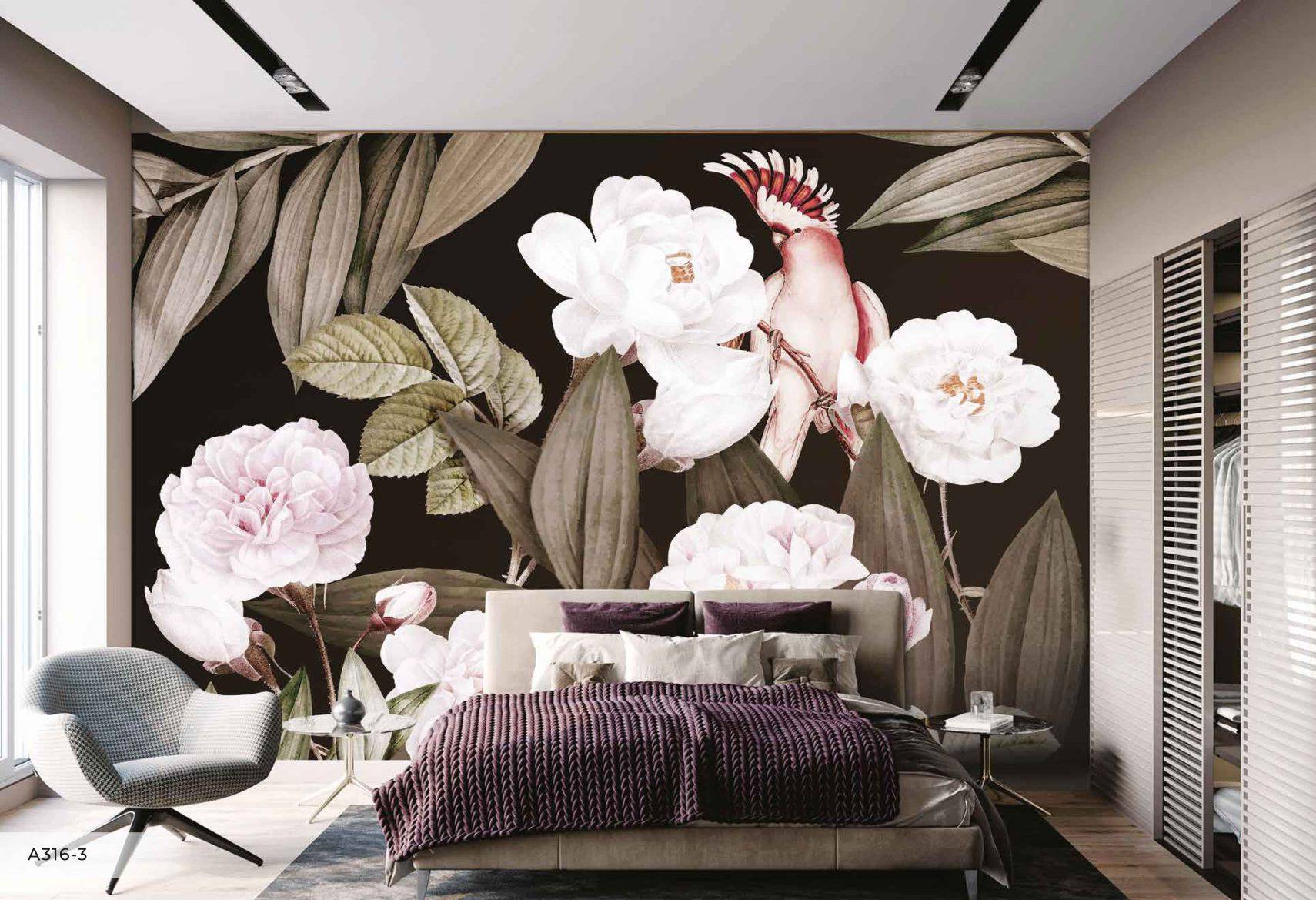 Papier peint panoramique tropical & cacatoès - papier peint sur mesure francais - muralconcept