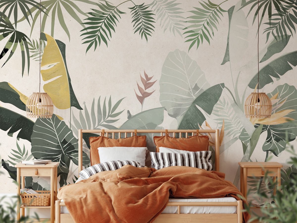 Papier peint sur mesure végétal vert jaune - papier peint sur mesure francais - muralconcept