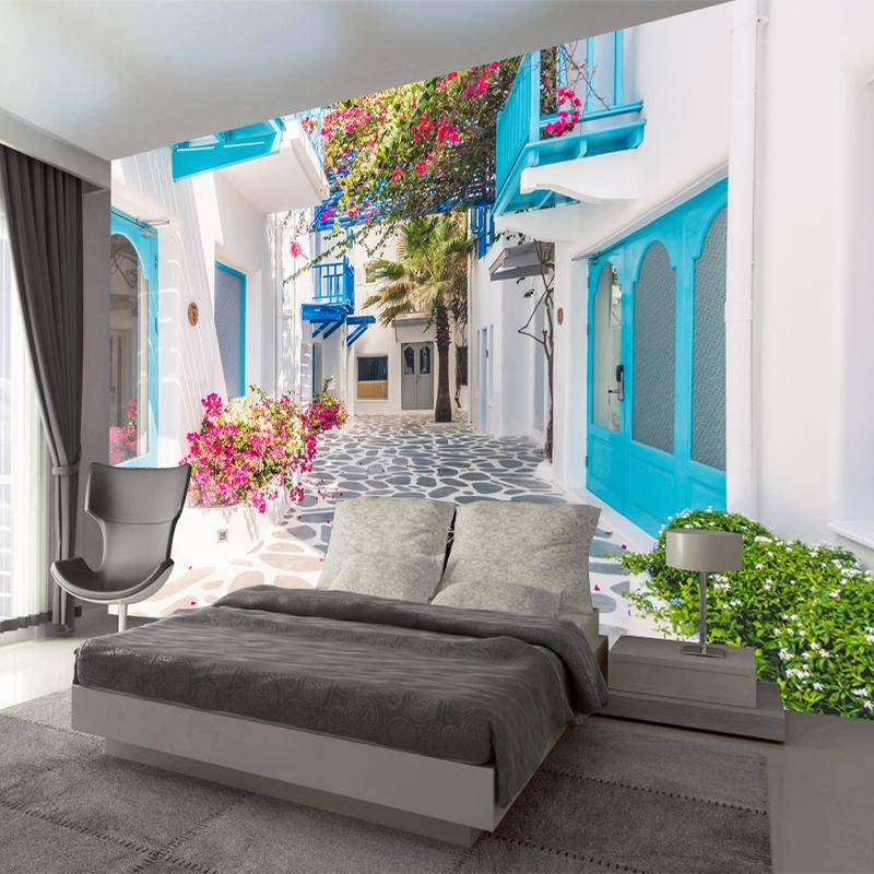 Papier peint Village Grec Santorin - papier peint sur mesure francais - muralconcept