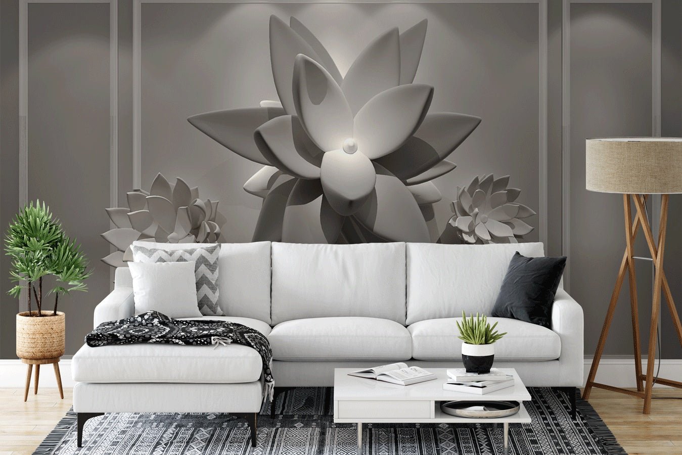 Papier peint 3D fleur cadre - Muralconceptpapier_peint_sur_mesure