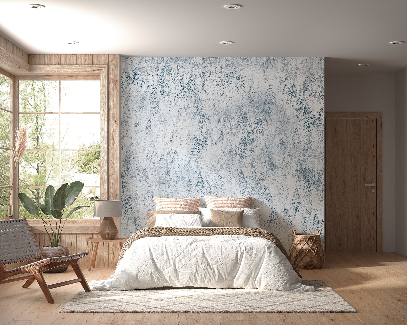 Papier peint forêt brumeuse Alpine design, mural concept, tendance