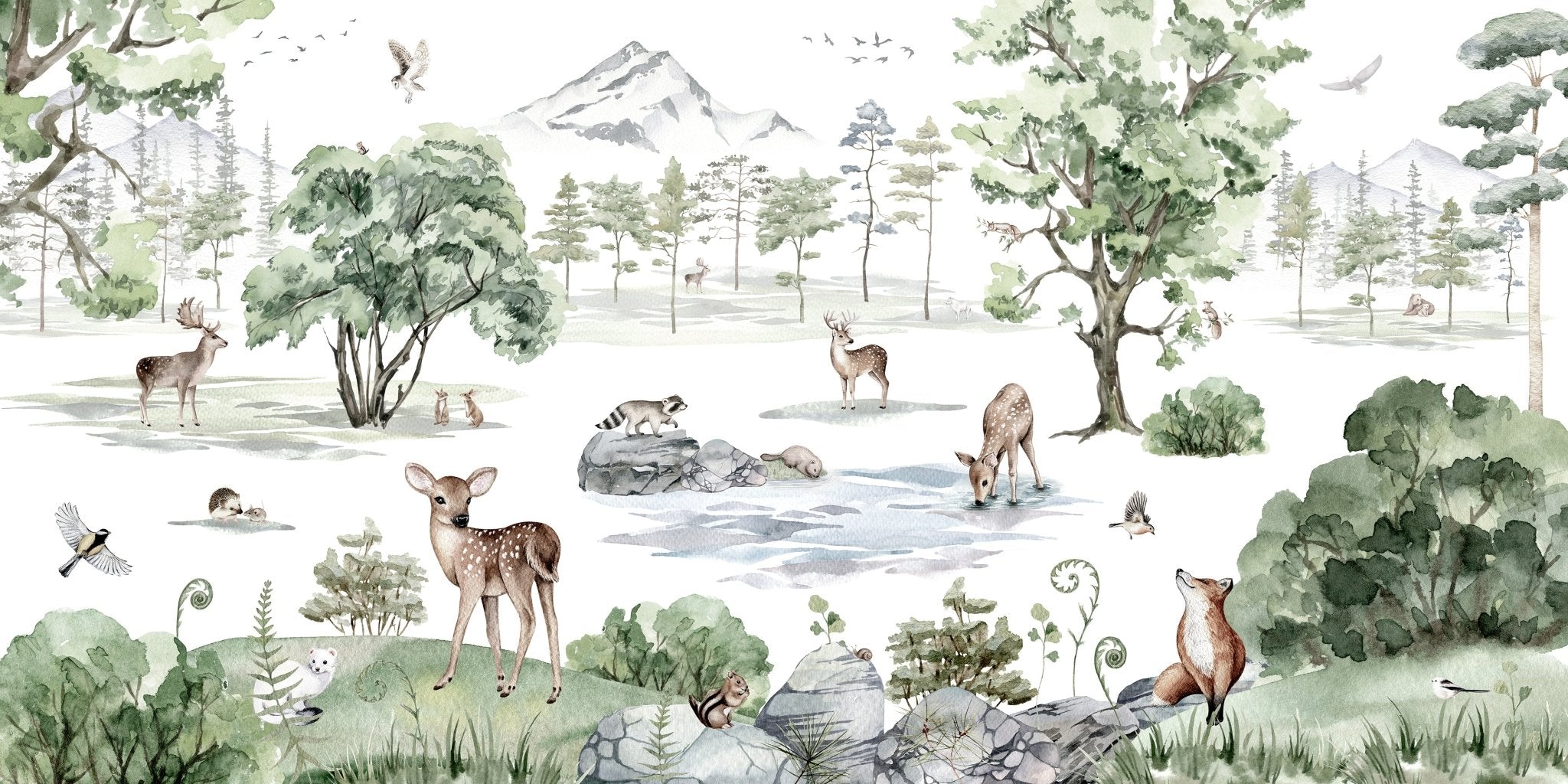Papier peint animaux prairie enneigée, mural concept, tendance