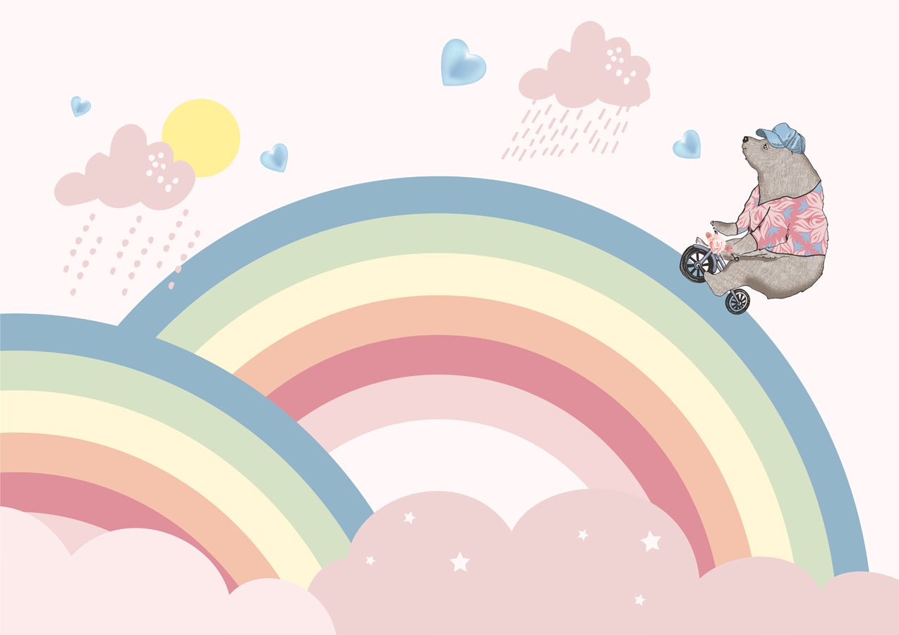 Papier peint arc en ciel et ours à vélo - Muralconceptpapier_peint_sur_mesure