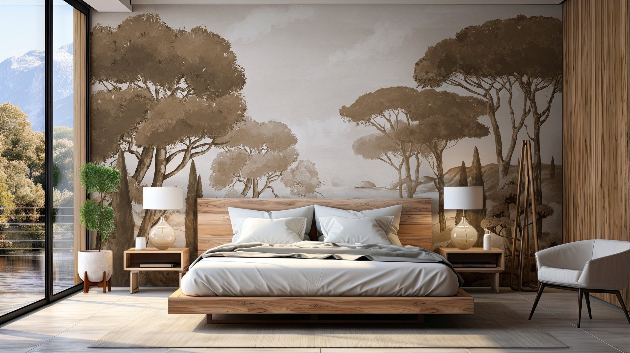 Papier peint balade dans les calanques monochrome, mural concept, tendance