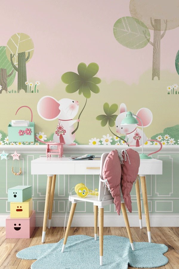 Papier peint bébé souris dans le jardin - Muralconceptpapier_peint_sur_mesure