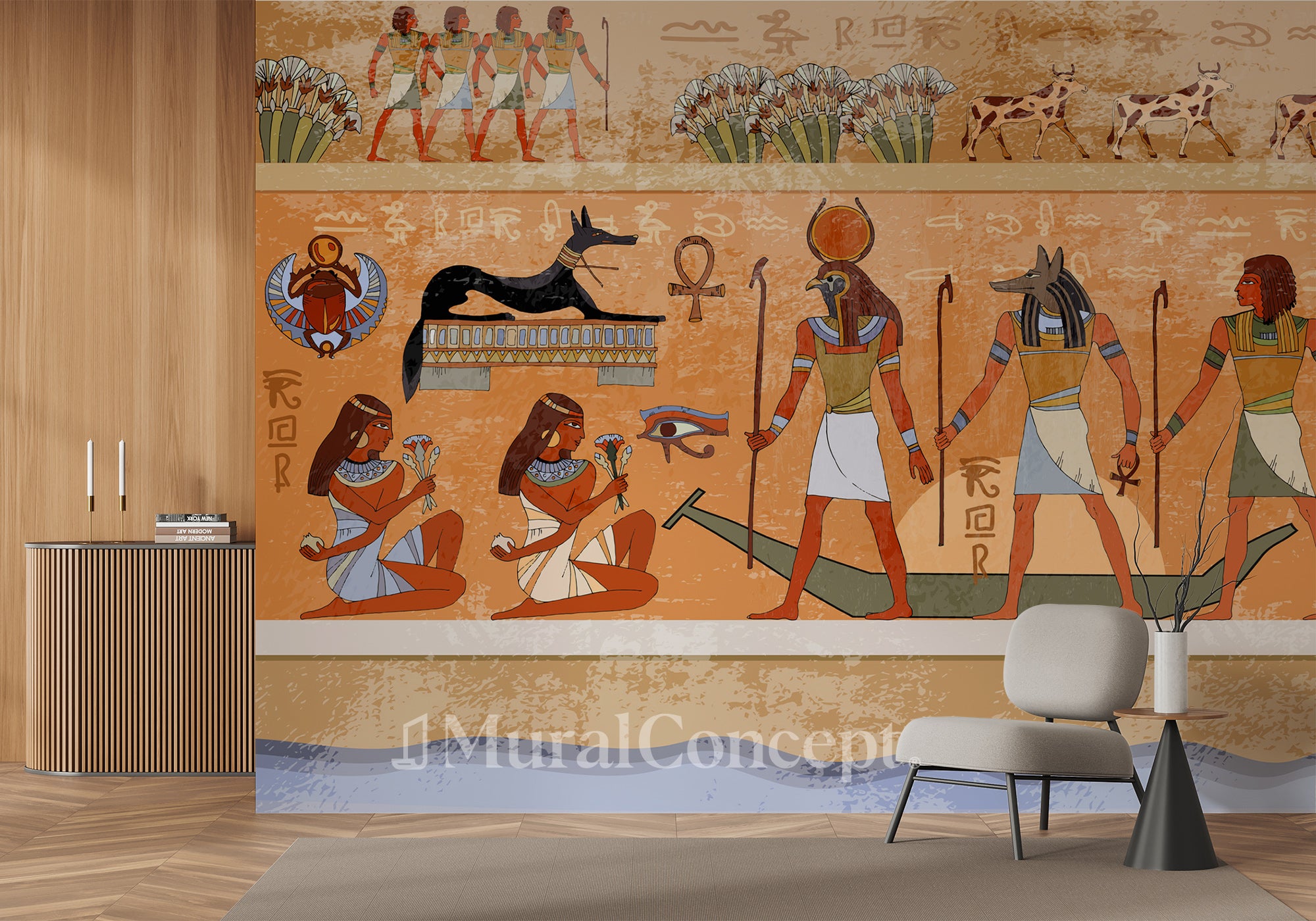 Papier peint bistrot peinture Egyptienne - panoramique français