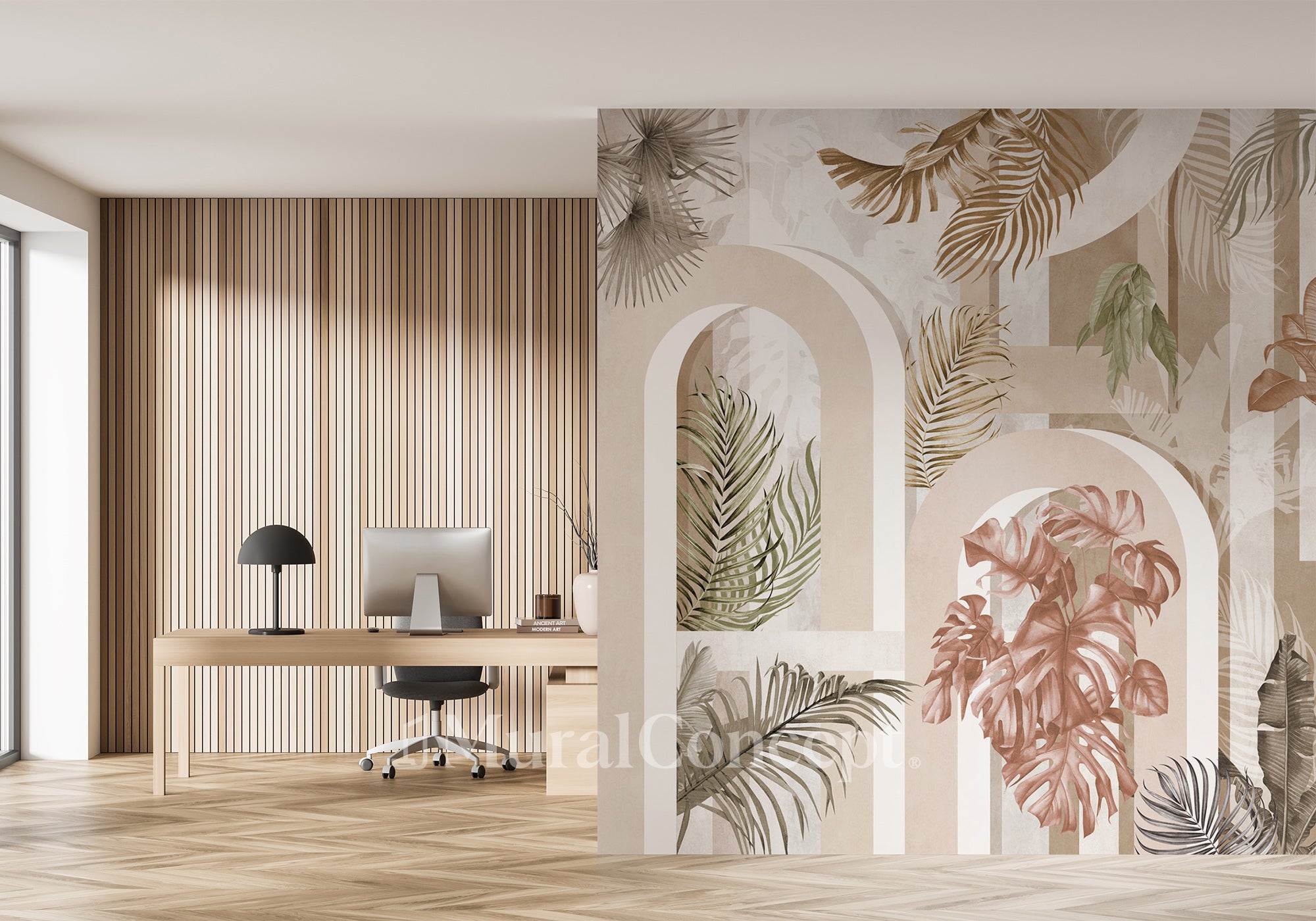 Papier peint bureau tendance arche sépia - décor mural français