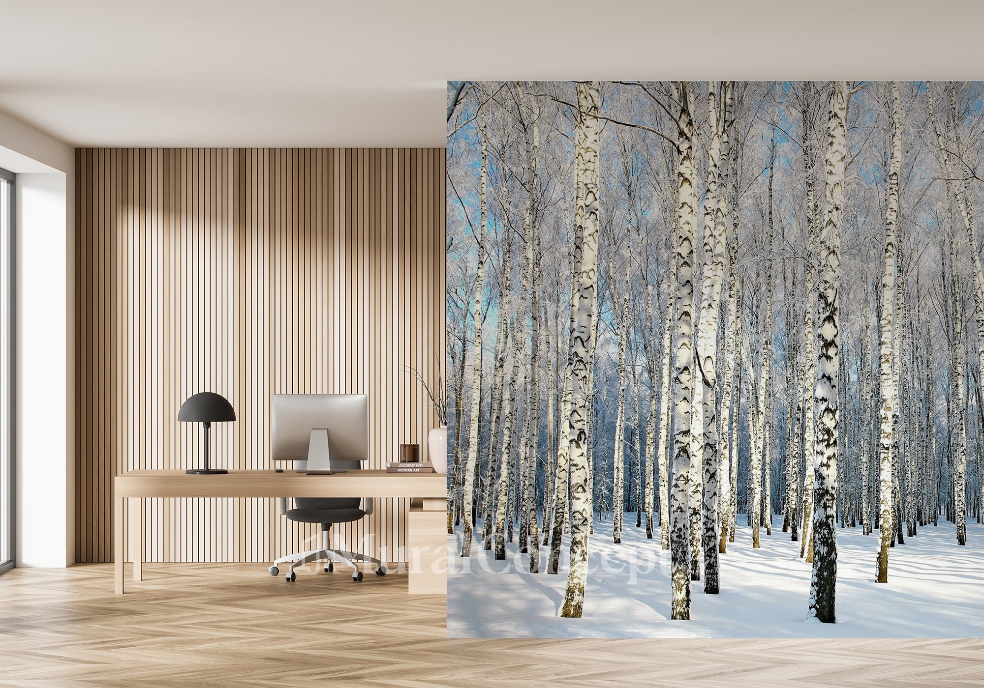 Papier peint bureau Bouleau Wood Forêt - décor mural français