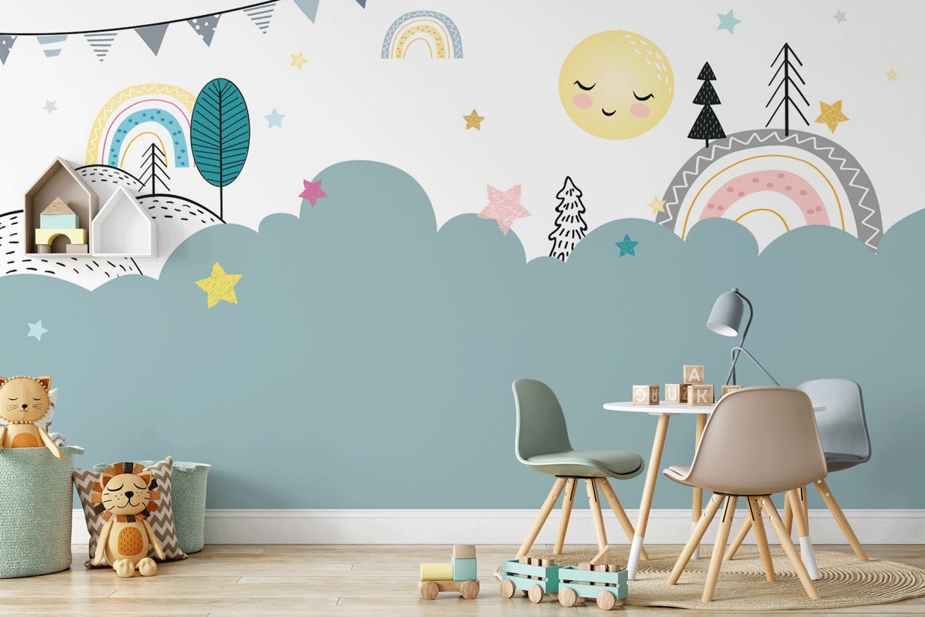 Papier peint chambre bébé bleu et douce nuit - Muralconceptpapier_peint_sur_mesure