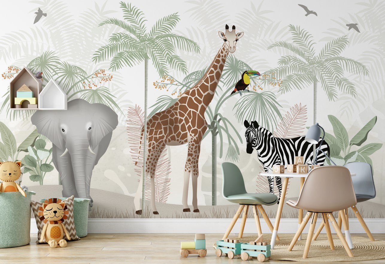 Papier peint enfant animaux de la savane - Muralconceptpapier_peint_sur_mesure