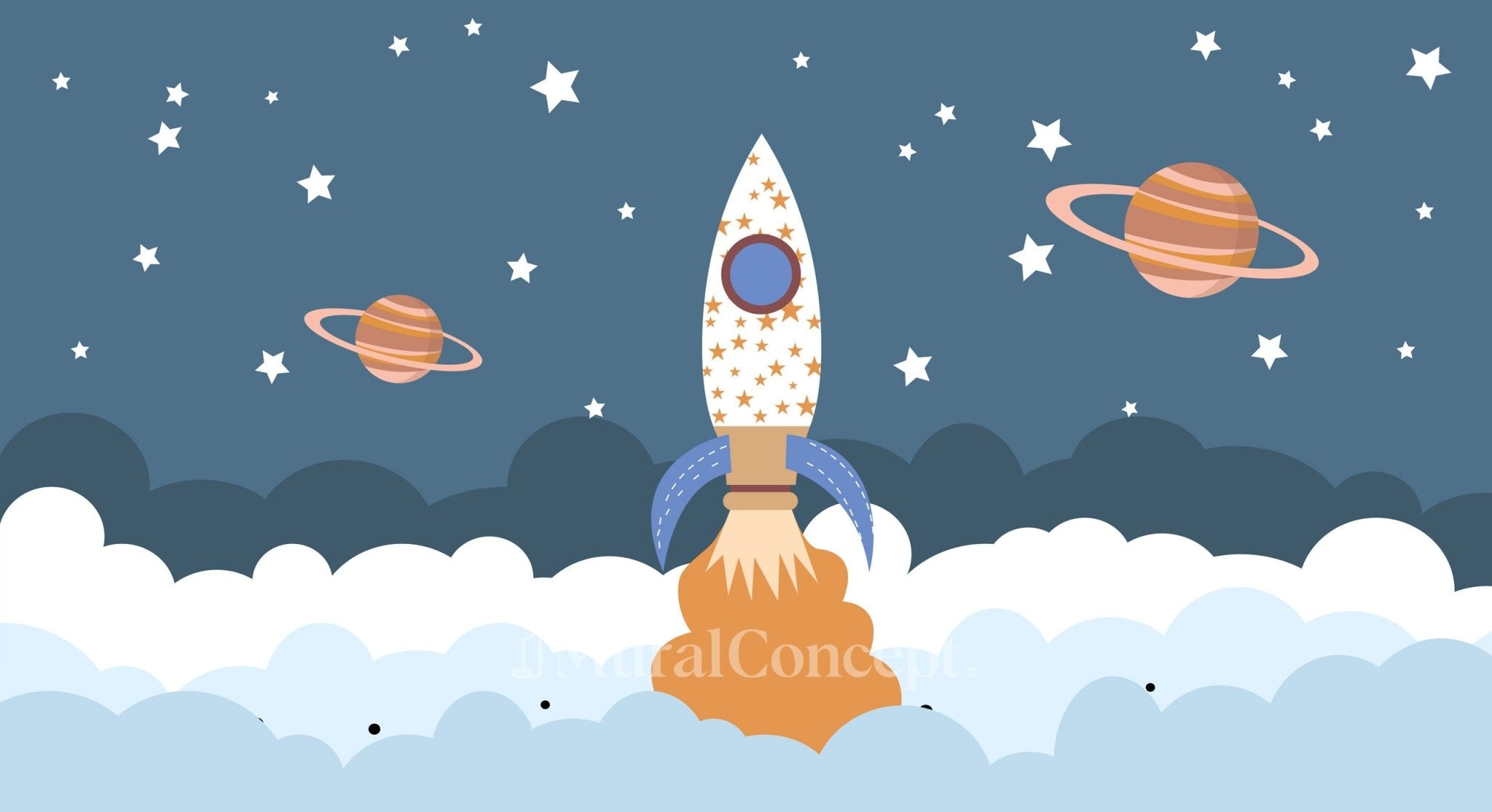 Papier peint chambre enfant fusée univers espace - panoramique français