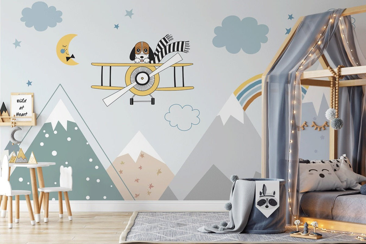 Carta da parati scandinava blu per bambini