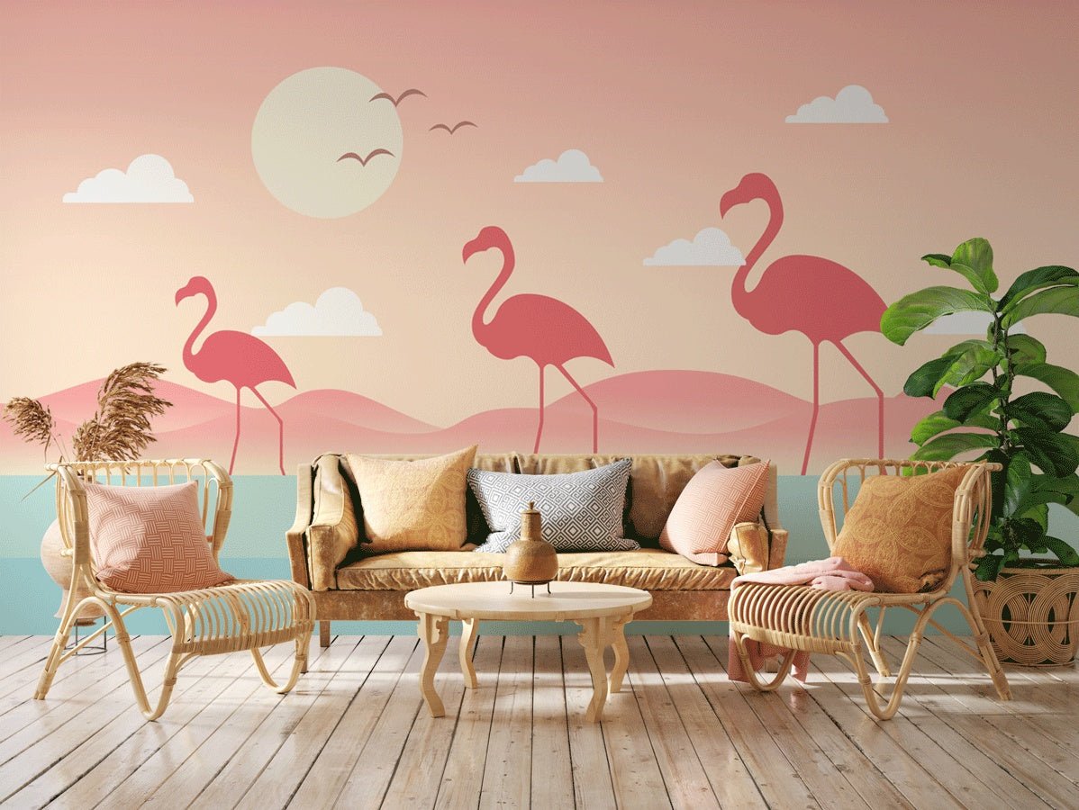 Papier peint enfant tropical flamant rose - Muralconceptpapier_peint_sur_mesure