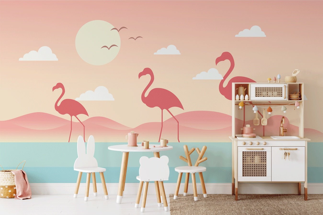 Papier peint enfant tropical flamant rose - Muralconceptpapier_peint_sur_mesure