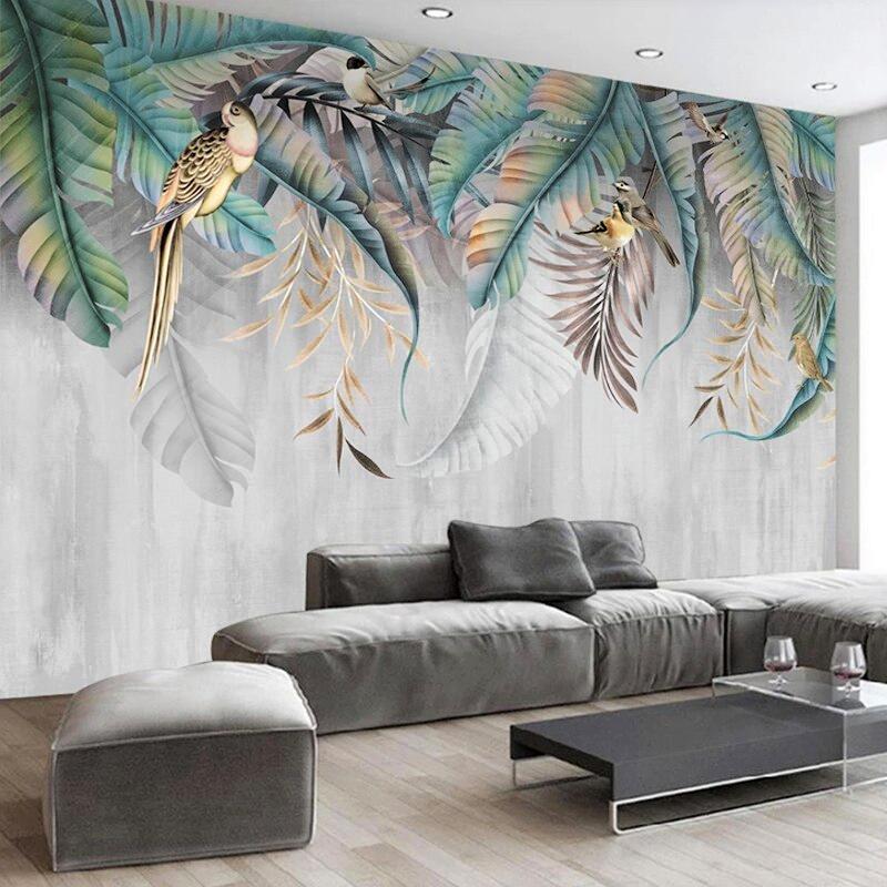 Papier peint Feuilles & Birds - papier peint sur mesure francais - muralconcept