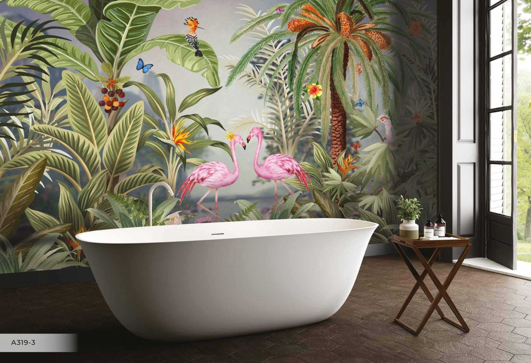 Papier peint Flamant rose & Jungle amazon - papier peint sur mesure francais - muralconcept