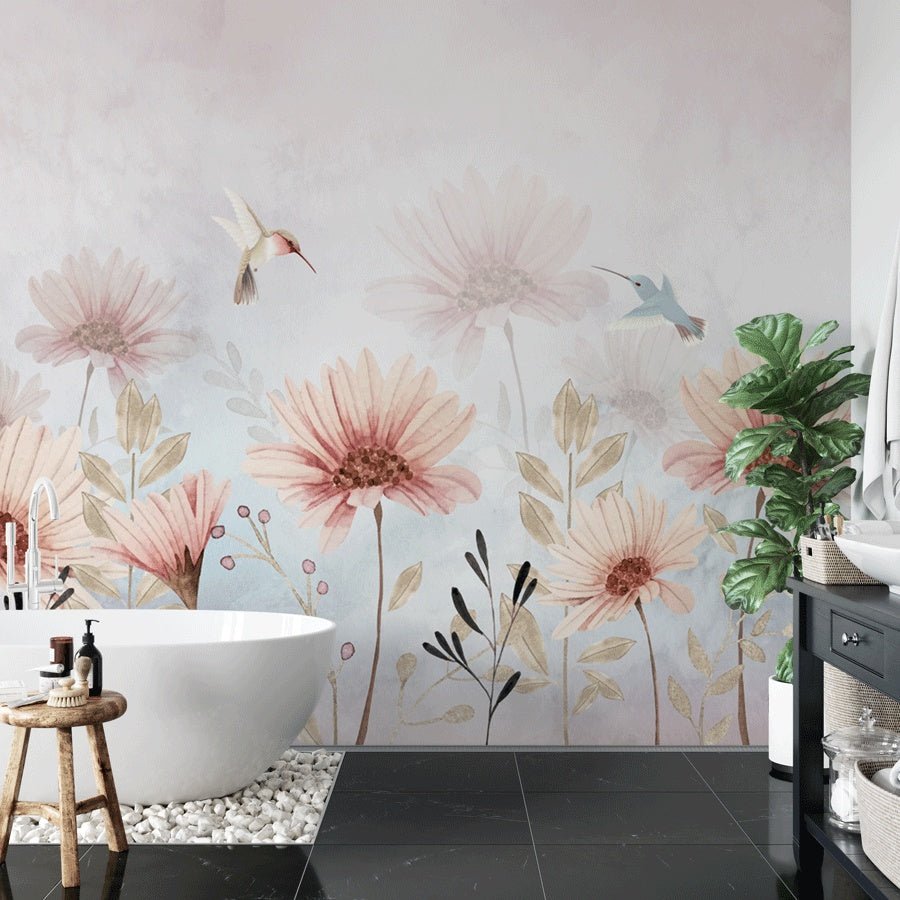 Papier peint fleurs bucoliques & colibri - Muralconceptpapier_peint_sur_mesure