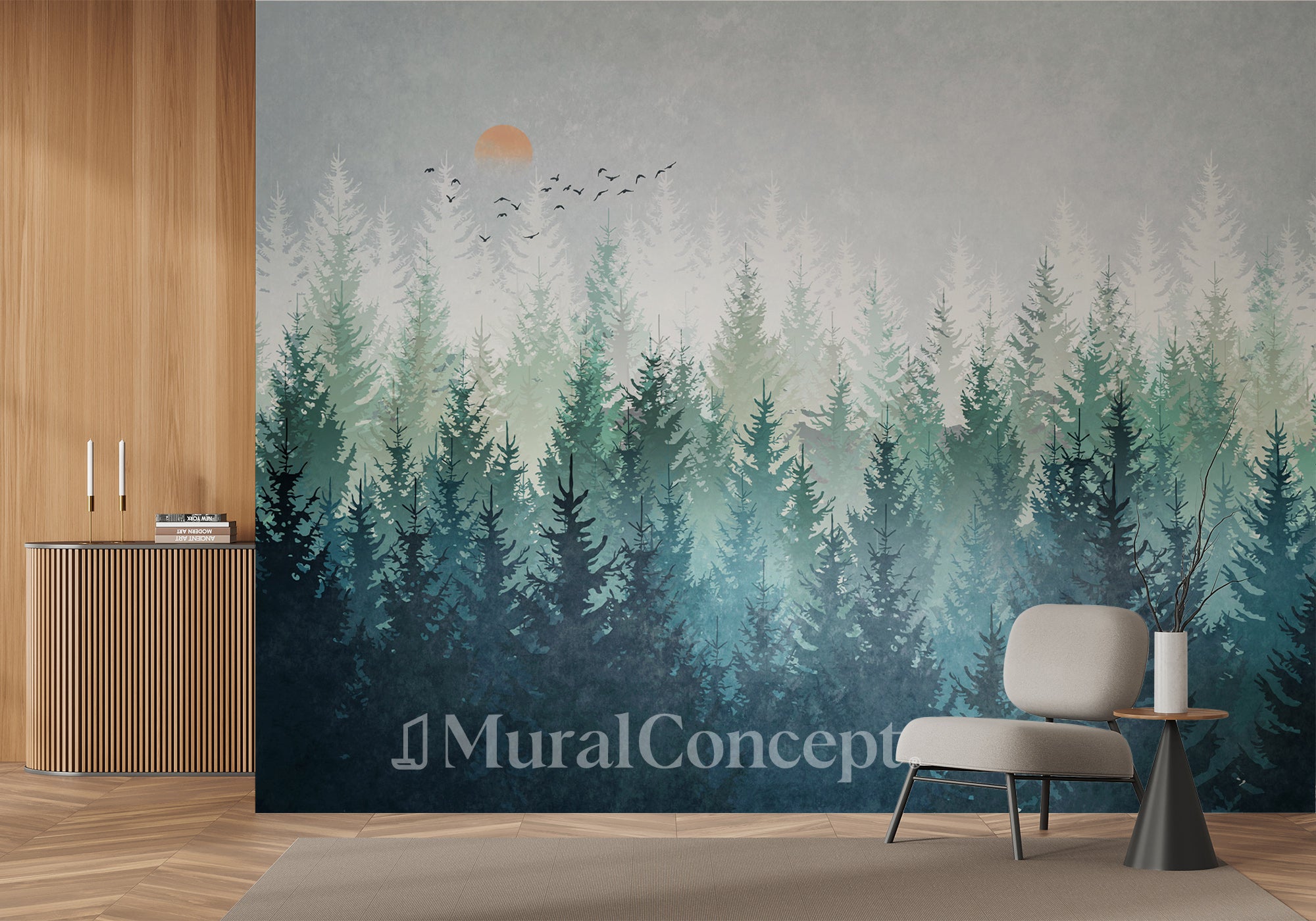 Papier peint forêt canadienne abstrait - panoramique français